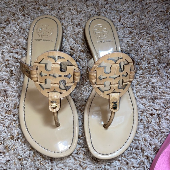 Tory Burch Beige Sandals with Logo Detail - Picture 1 of 2